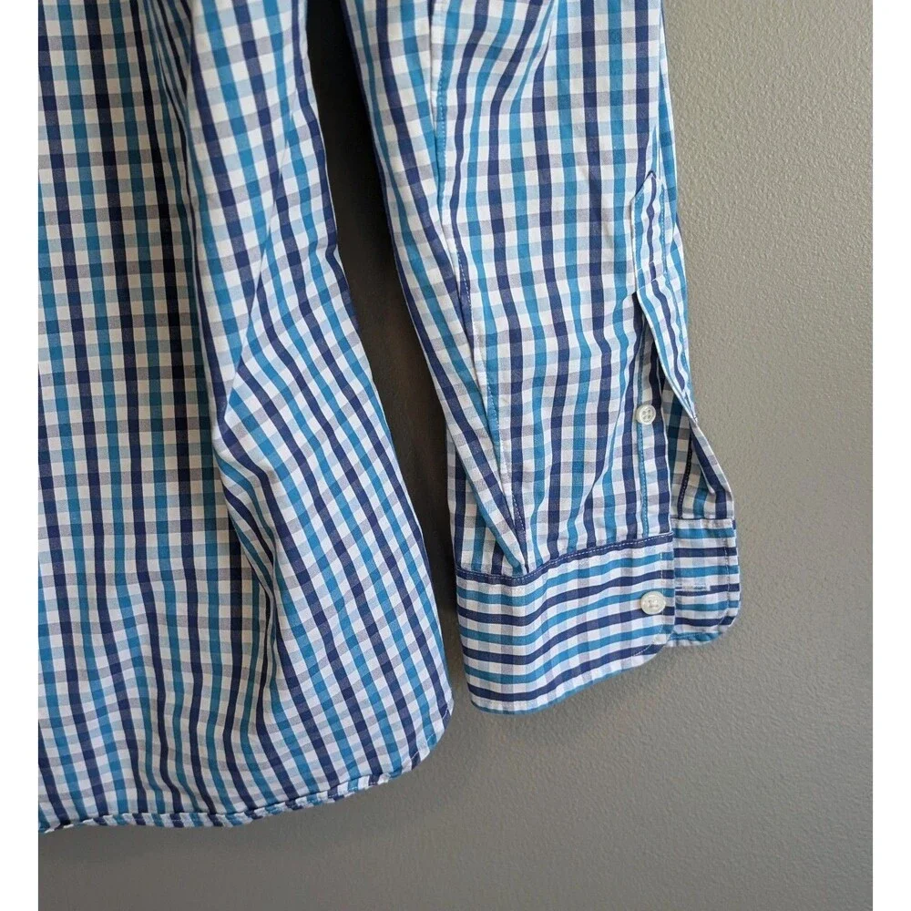 J.Crew Mens M Medium Thompson 80s 2 Ply Gingham Button Down Shirt Blue White LS